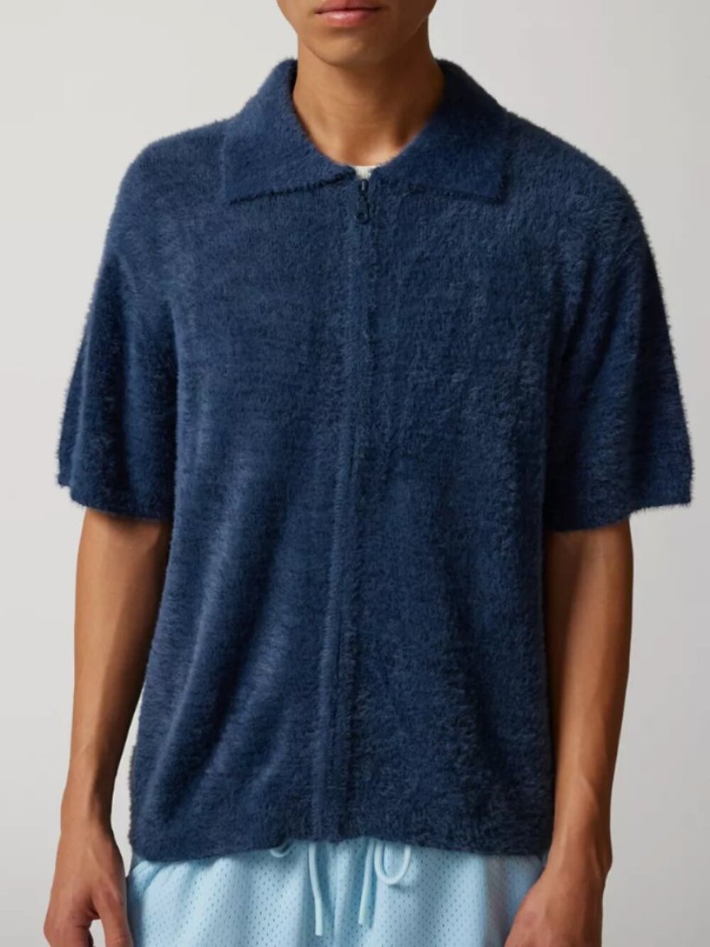 STANDARD CLOTH Men's Fuzzy Polo Short Sleeve Sweater L Large
